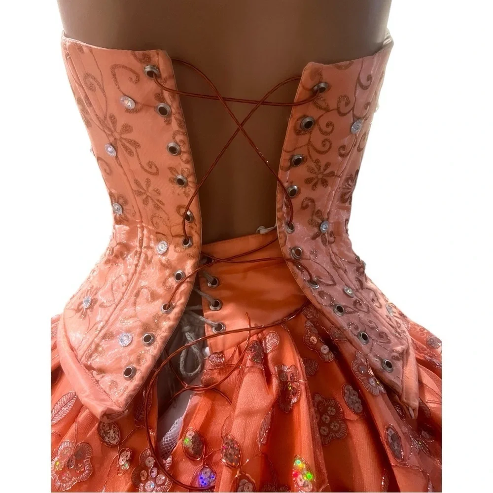 Expressions Elegant Coral Sequin Corset Ballgown Dress - Picture 10 of 17